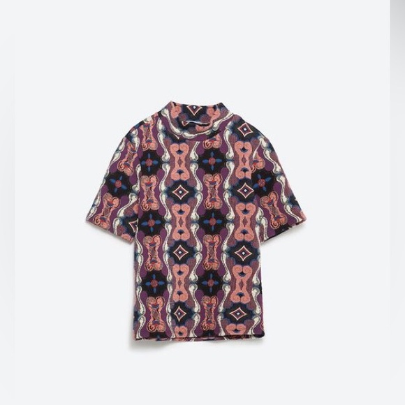 Zara Multicolored Textured Mock Neck Top - Size Large Preloved - Picture 2 of 7